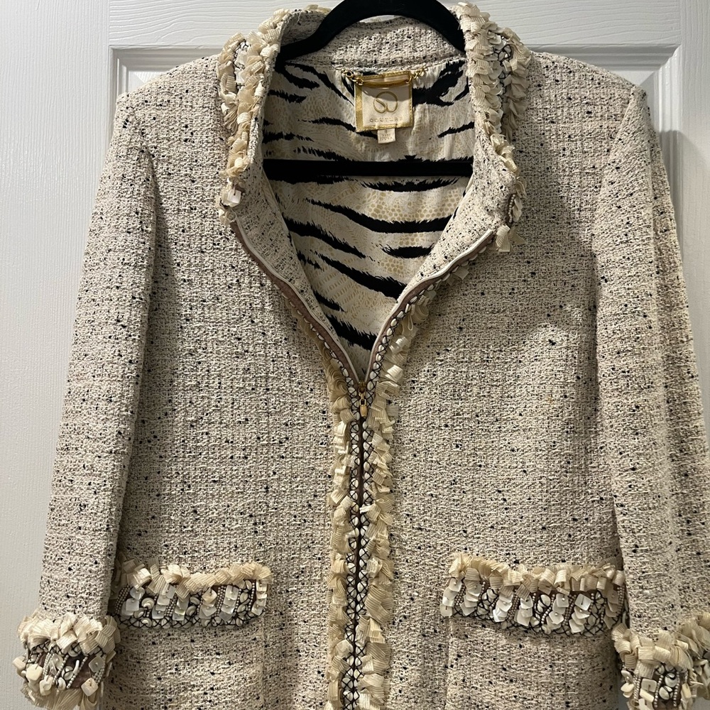 St John Couture Cream and Black Tweed Jacket